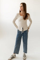 Cal Waffle Knit Top In Oatmeal - Final Sale