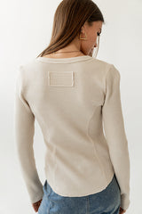 Cal Waffle Knit Top In Oatmeal - Final Sale
