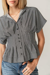 Alec Striped Blouse In Grey - Final Sale