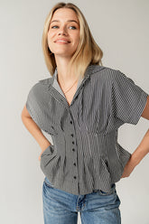 Alec Striped Blouse in Grey - FINAL SALE