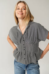 Alec Striped Blouse in Grey - FINAL SALE