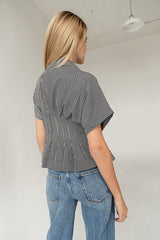 Alec Striped Blouse In Grey - Final Sale
