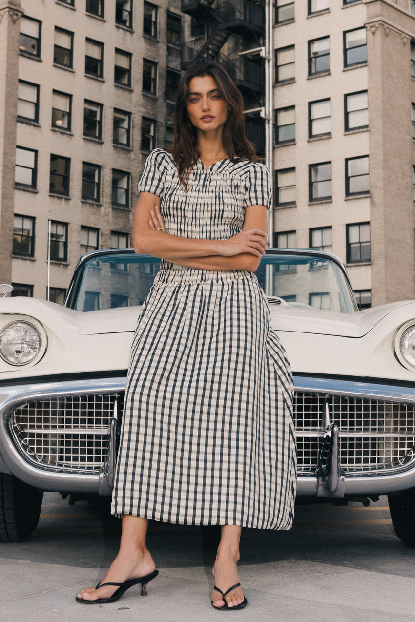 Erin Smocked Maxi Dress in Navy
