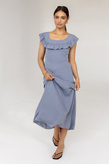 Lydia Ruffle Maxi Dress In Blue - Final Sale