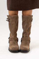 Steve Madden Astor Moto Boot In Taupe Suede - Final Sale