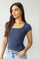 Freya Ribbed Top In Navy - Final Sale