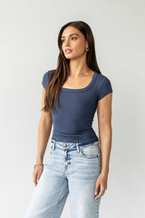 Freya Ribbed Top In Navy - Final Sale