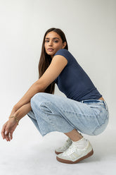 Freya Ribbed Top in Navy - FINAL SALE