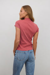 Marley Mock Neck Tee In Berry - Final Sale