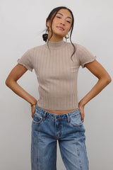 Amara Ribbed Top In Taupe - Final Sale