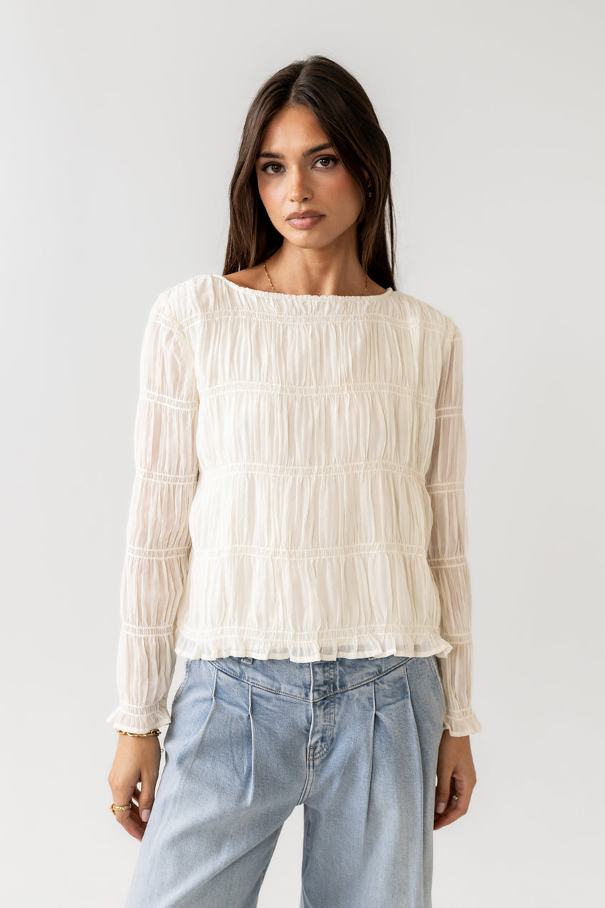 Zuri Smocked Blouse in Cream - FINAL SALE