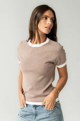 Maddie Ringer Sweater Top In Taupe