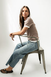 Maddie Ringer Sweater Top in Taupe