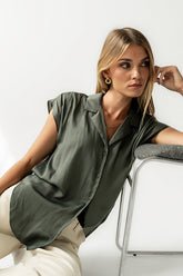 Poppy Collared Blouse in Green - FINAL SALE