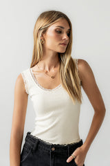 Mackie Lace Trim Tank In Cream - Final Sale
