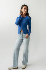 Mia Button Up Top In Blue
