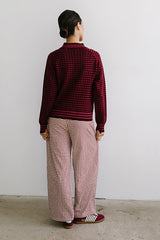 Ada Gingham Wide Leg Pants In Burgundy - Final Sale