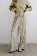 Ada Gingham Wide Leg Pants In Olive - Final Sale