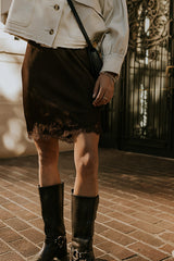 Harper Lace Trim Mini Skirt In Brown