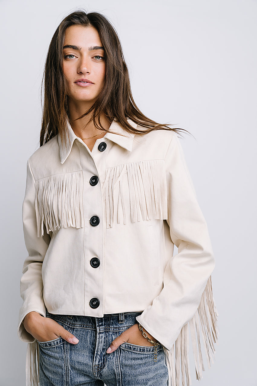 Bridget Fringe Jacket in Bone - FINAL SALE