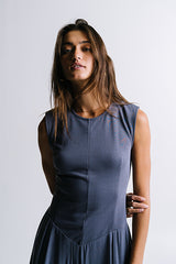 Charles Maxi Dress In Slate Blue - Final Sale