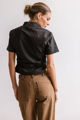 Brandy Ruched Button Up In Black - Final Sale