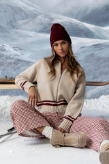 Ada Gingham Wide Leg Pants In Burgundy - Final Sale