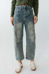 Kinsey Embroidered Barrel Jeans in Medium Wash - FINAL SALE