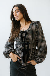 Ella Tie Peplum Blouse in Black - FINAL SALE