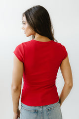 Vestia Button Up Tee In Red - Final Sale