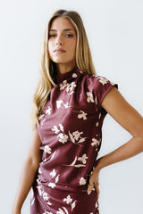 Carsyn Floral Top in Red-Brown - FINAL SALE