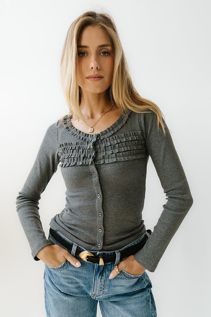 Mattie Ruffle Top in Heather Grey - FINAL SALE