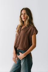 Poppy Collared Blouse In Red-Brown - Final Sale