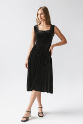May Velvet Midi Dress in Black - FINAL SALE