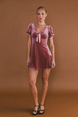 Roxanna Velvet Mini Dress In Mauve - Final Sale