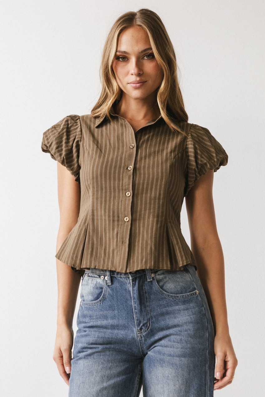 Lizette Pleated Blouse in Brown - FINAL SALE