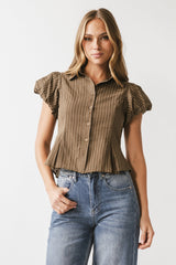 Lizette Pleated Blouse In Brown - Final Sale