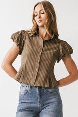 Lizette Pleated Blouse In Brown - Final Sale