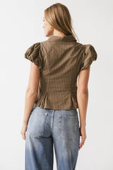 Lizette Pleated Blouse In Brown - Final Sale