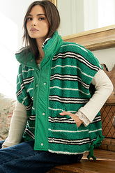 Mellanie Striped Sherpa Vest in Green - FINAL SALE