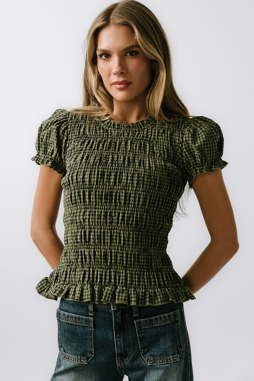 Ruth Smocked Top in Green - FINAL SALE