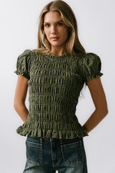 Ruth Smocked Top in Green - FINAL SALE
