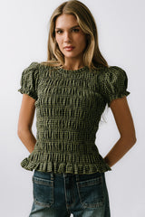 Ruth Smocked Top in Green - FINAL SALE