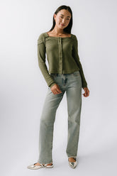 Kandice Waffle Knit Top in Olive - FINAL SALE