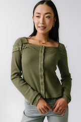 Kandice Waffle Knit Top In Olive - Final Sale