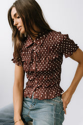 Kreyton Polka Dot Blouse in Dark Brown - FINAL SALE