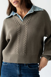 Melissa Contrast Sweater in Olive - FINAL SALE