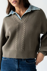 Melissa Contrast Sweater in Olive - FINAL SALE