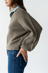 Melissa Contrast Sweater In Olive - Final Sale
