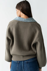 Melissa Contrast Sweater In Olive - Final Sale